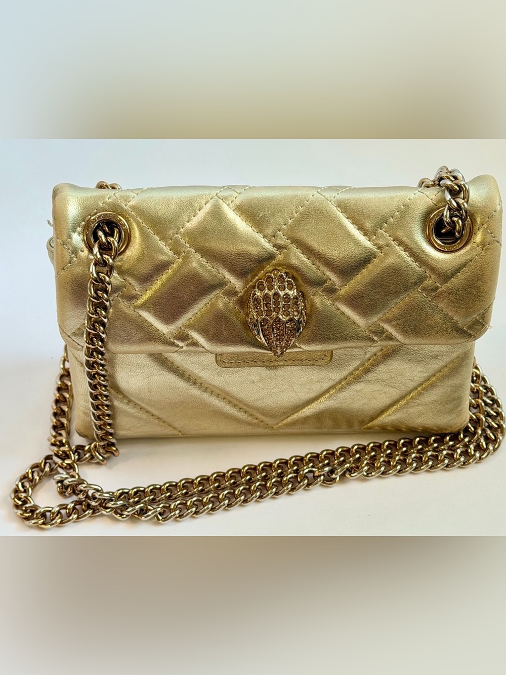 Kurt Geiger Medium Kensington Metallic Gold Leather Crystal Eagle Chain Bag